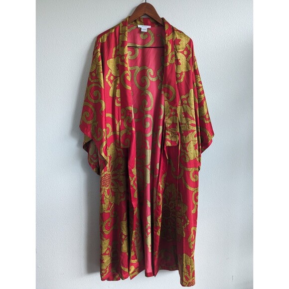 Vintage Natori Private Luxuries Robe Kimono Women's Large Asian Red Gold - Picture 1 of 5